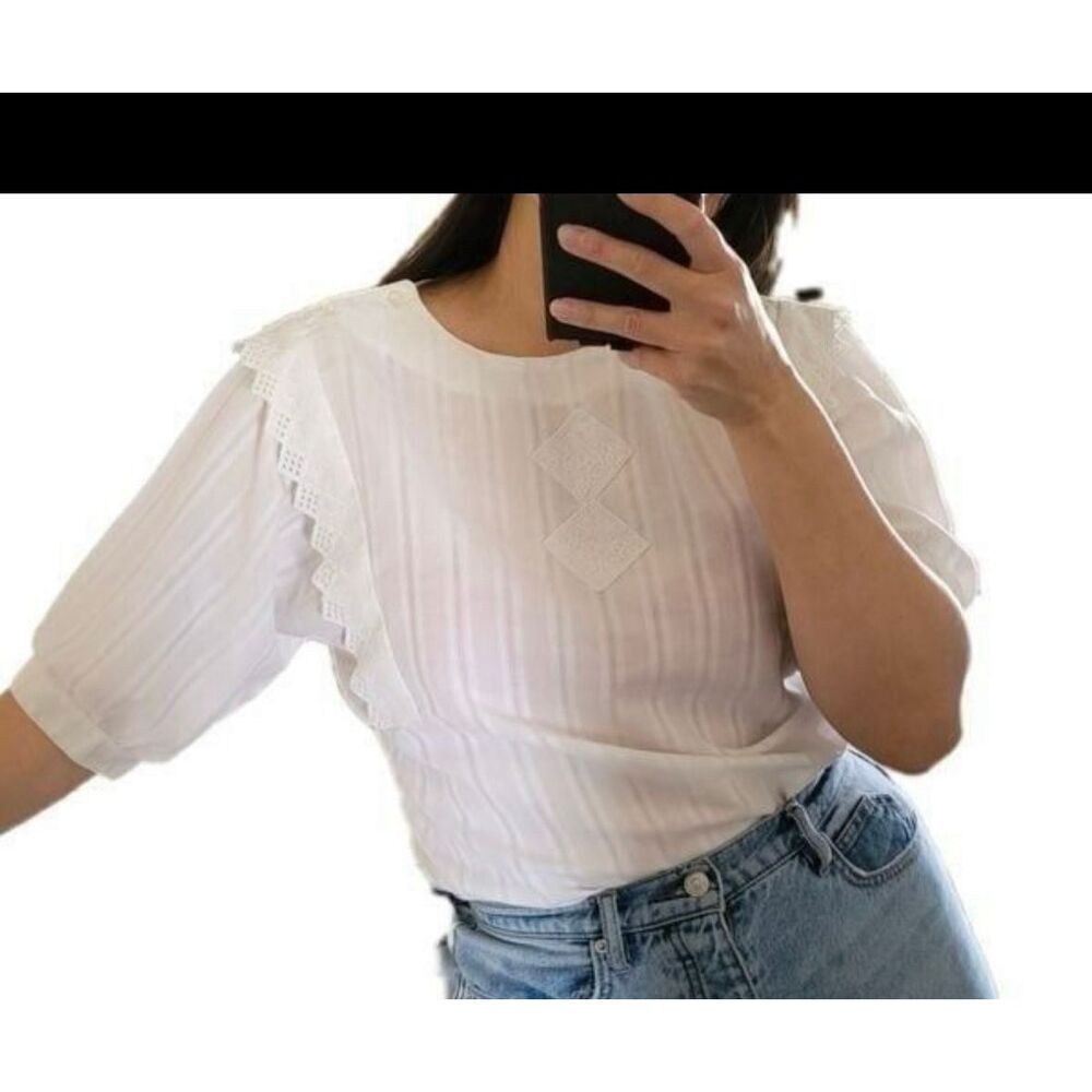 Country cottage core French bell sleeve blouse